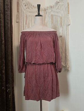 Young Fabulous & Broke Off-Shoulder Long Sleeve Dress in Mauve
